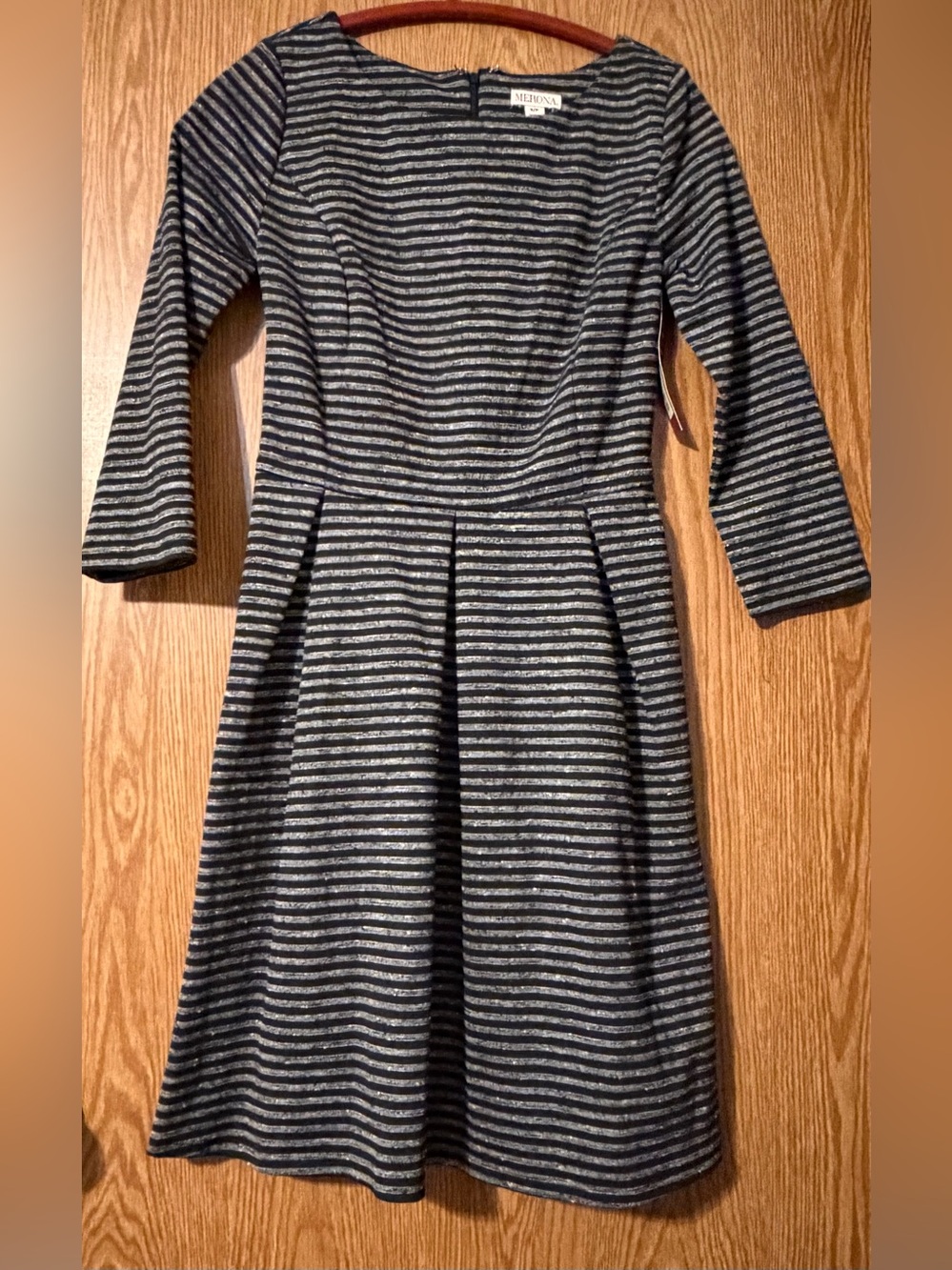 Merona Navy & Gray Striped Long-Sleeve Fit and Flare Dress